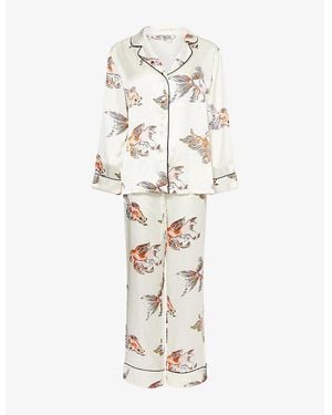 Olivia Von Halle Lila Goldfish Silk-Satin Pyjamas - White