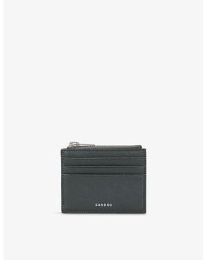 Sandro Logo-Embossed Zipped Leather Card Holder - Grey