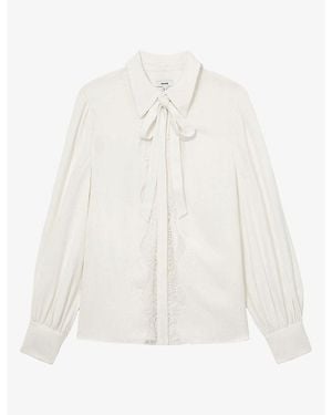 Reiss Estelle Lace-Trim Tie-Neck Crepe Blouson Shirt - White