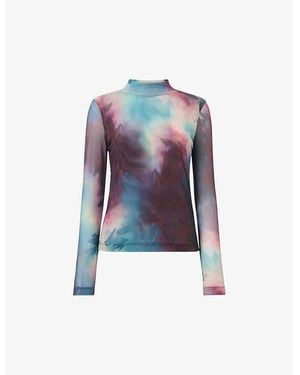 Whistles Oil Paint-Print High-Neck Stretch-Polyester Mesh Top - Blue