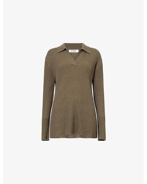 4th & Reckless Clarine Polo-Collar Rib-Knit Top - Green
