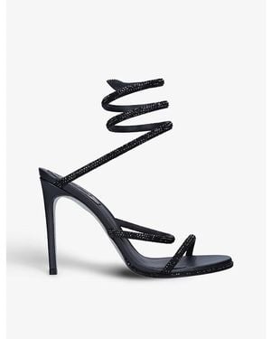 Rene Caovilla Cleo Crystal-Embellished Leather Heeled Sandals - Black