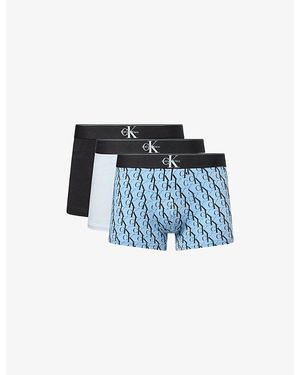 Calvin Klein Graphic Monogram Pack Of Three Stretch-Cotton Trunks - Blue