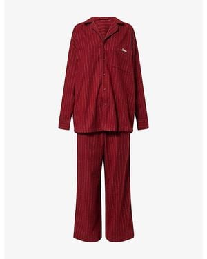 Skims Striped Flannel Cotton Sleep Set - Red