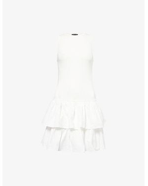 Sister Jane Ruffled Sleeveless Stretch-Woven Mini Dress - White