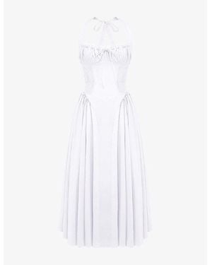 House Of Cb Adabella Halter-Neck Floral-Print Cotton-Blend Midi Dress - White