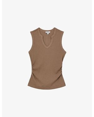 Reiss Thena Notch-Neck Stretch-Cotton Vest Top - Brown