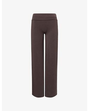 WE Are Tala Softset Fold-Waist Wide-Leg Stretch Trousers - Brown