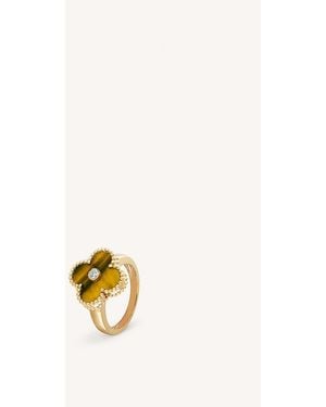 Van Cleef & Arpels Vintage Alhambra, Tiger's Eye And 0.06Ct Round-Cut Diamond Ring - Natural