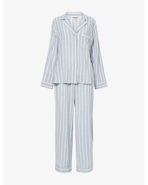 Eberjey Nautico Striped Long-Sleeve Cotton-Blend Pyjama Set - Blue
