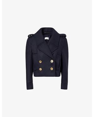 Givenchy Double-Breasted Cropped Wool Peacoat - Blue