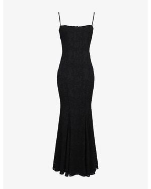 House Of Cb Joan Square-Neck Lace-Embroidered Woven Maxi Dress - Black