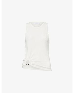Rabanne Piercing-Hardware Ribbed Stretch-Cotton Tank Top - White