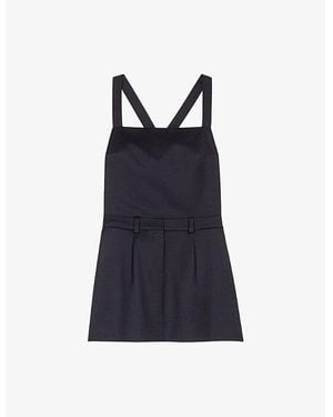 Maje Pinafore-Strap Square-Neck Stretch-Woven Mini Dress - Blue