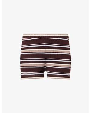 Lounge Underwear Stripe-Pattern Ribbed Stretch-Knit Shorts - Red