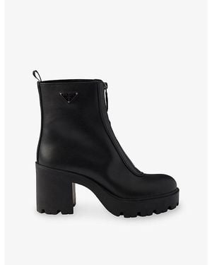 Prada Stride Leather Heeled Ankle Boots - Black