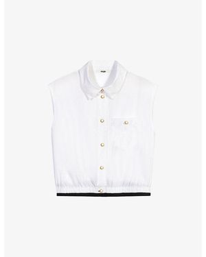 Maje Cropped Sleeveless Cotton Shirt - White