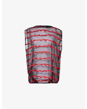 Simone Rocha Embroidered Boxy-Fit Mesh Smock Top