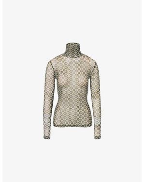 Dries Van Noten Printed High-Neck Stretch-Woven Top - Natural