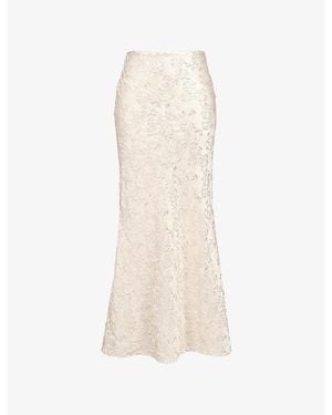 House Of Cb Mara Metallic-Jacquard Maxi Skirt - White