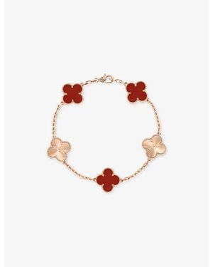 Van Cleef & Arpels Vintage Alhambra 5 Motif Guilloché 18Ct And Carnelian Bracelet - Pink
