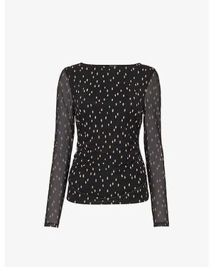 Whistles Spot Long-Sleeve Stretch-Mesh Top - Black