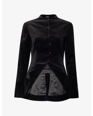 A.W.A.K.E. MODE Round-Neck Collar Hem Velvet Jacket - Black