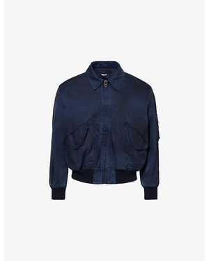 A.PRESSE Pointed-Collar Padded Cotton-And-Silk Jacket - Blue