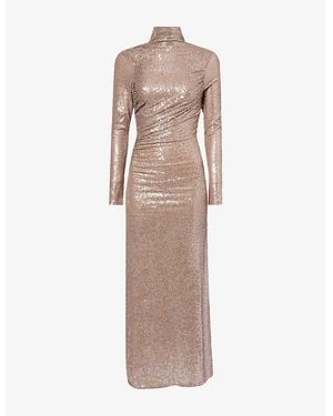 Needle & Thread Malia Turtleneck Sequin Mesh Gown - Natural
