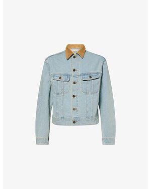 Austin Post Rodeo Suede-Collar Denim Jacket - Blue