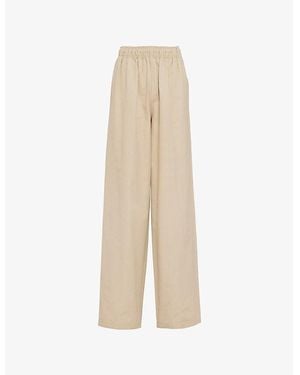 Prada Wide-Leg Cotton-Poplin Trousers - Natural