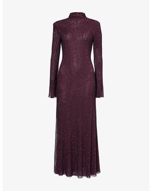 Self-Portrait Mint Rhinestone Mesh Midi Dress in Green | Lyst