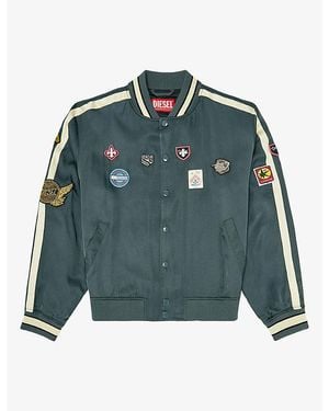 DIESEL Embroidered-Patches Satin Bomber Jacket - Blue