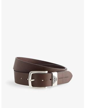 Emporio Armani Logo-Embossed Leather Belt - Brown