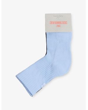 Sweaty Betty Logo-Embroidered Crew Stretch-Jersey Running Socks Pack Of Two - Blue