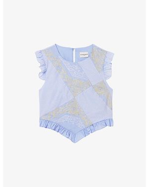 Claudie Pierlot Striped Ruffled Cotton Top - Blue