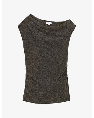 Reiss Sofia Metallic Off-Shoulder Stretch-Woven Top - Green
