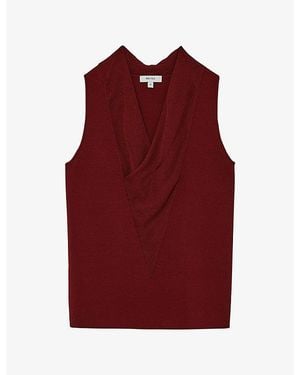 Reiss Effie Cowl-Neck Stretch-Knit Top - Red