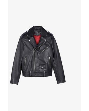 The Kooples Straight-Cut Notched-Collar Leather Jacket - Blue