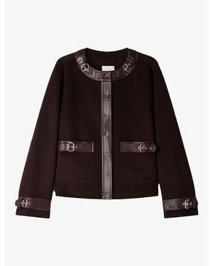 Sandro Buckle-Embellished Leather-Trim Wool-Blend Jacket - Black