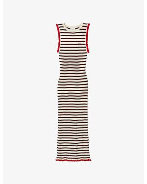 Claudie Pierlot Striped Ribbed Knitted Midi Dress - Red