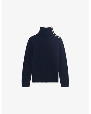 The Kooples Button-Neck Long-Sleeve Wool Jumper - Blue
