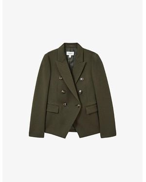 Reiss Priya Double-Breasted Recycled Polyester-Blend Blazer - Green