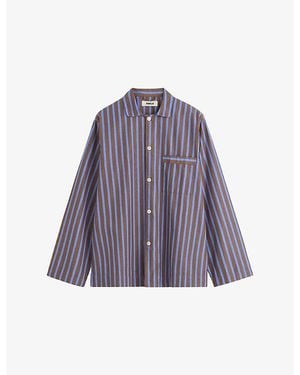 Tekla Striped Cotton-Poplin Pyjama Shirt - Purple
