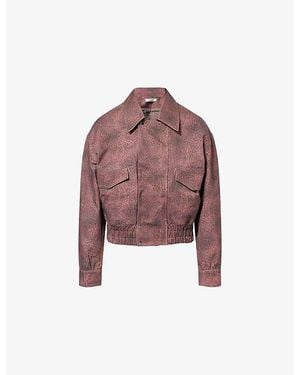 Peachy Den Cicely Flight Leopard-Print Cotton Jacket - Pink