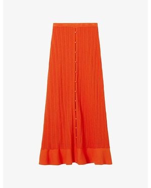 Claudie Pierlot Button-Front Ruffle-Hem Crochet Maxi Skirt - Red