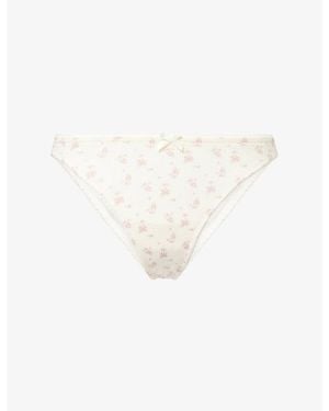 Lounge Underwear Floral-Print Pointelle Stretch-Cotton Thong - White