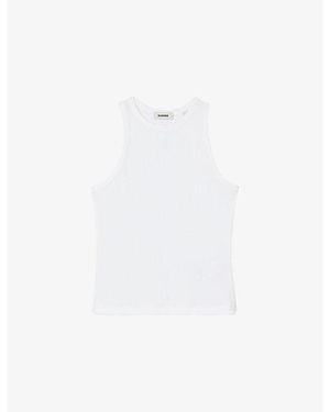 Sandro Round-Neck Sleeveless Cotton T-Shirt - White