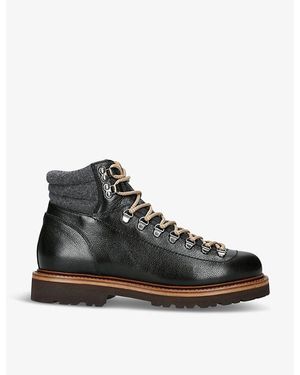 Brunello Cucinelli Leather Wool-Trim Mountain Boots - Black