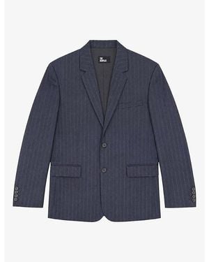The Kooples Pinstripe Single-Breasted Wool Blazer - Blue